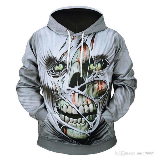 

harajuku style men women 3d sweatshirt hip hop print big skulls galaxy pullover hoodies autumn shirts clothes, Black