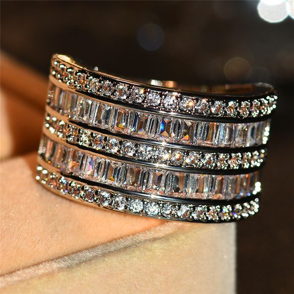 

vitoria wieck luxury jewelry 925 sterling silver princess cut white z cz diamond eternity women wedding engagement band ring gift, Slivery;golden