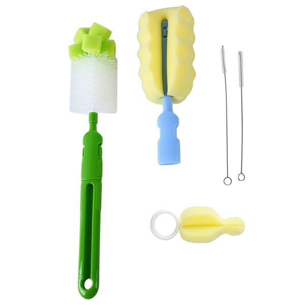 

new 5pcs baby bottle brushes set sponge nipple pacifier cleaner milk feeder baby bottle brushes cleaning tools random color