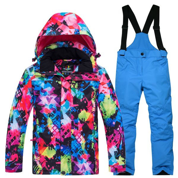 

2020 new children's ski suit set boys girls outdoor thickening warm waterproof ski jacket cotton winter coat and trousers 2pcs, Blue;gray
