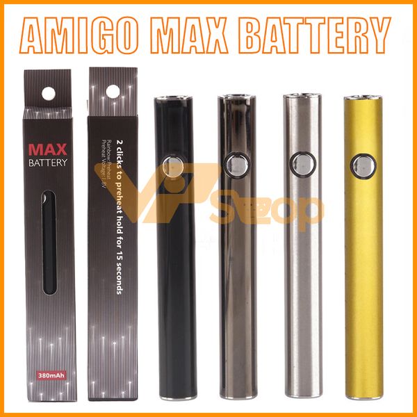 

Оригинал Amigo Max Разогрев Аккумулятора 380mAh Переменное Напряжение VV ​​Заряд Нижней 510 Аккумулятор Для Liberty V9 Толстый Масляный Патрон Бак Аутентичные