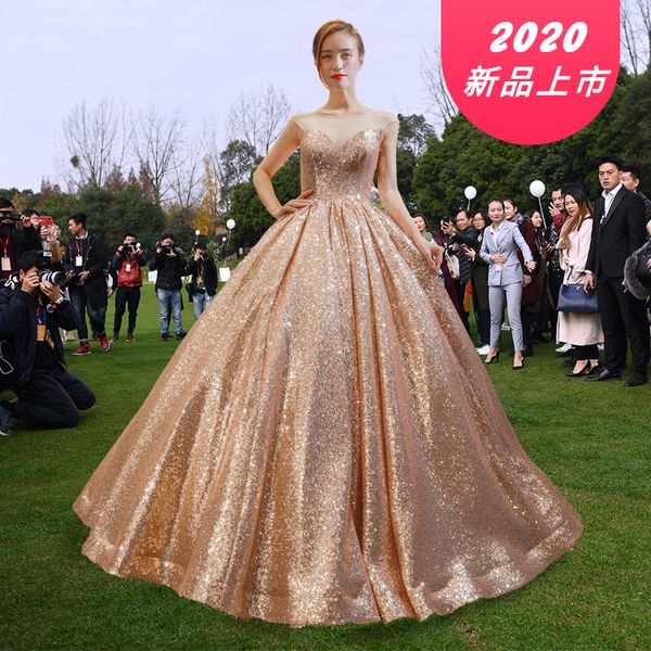 

cross-border evening dress bride foreign trade gold sequined evening dress court dream european poncho skirt dress ball gown prom, Black