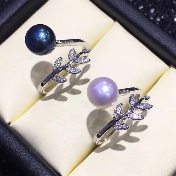

mintha bohemian exquisite leaf natural pearl rings for women new freshwater pearl jewelry ring 925 sterling silver, Golden;silver