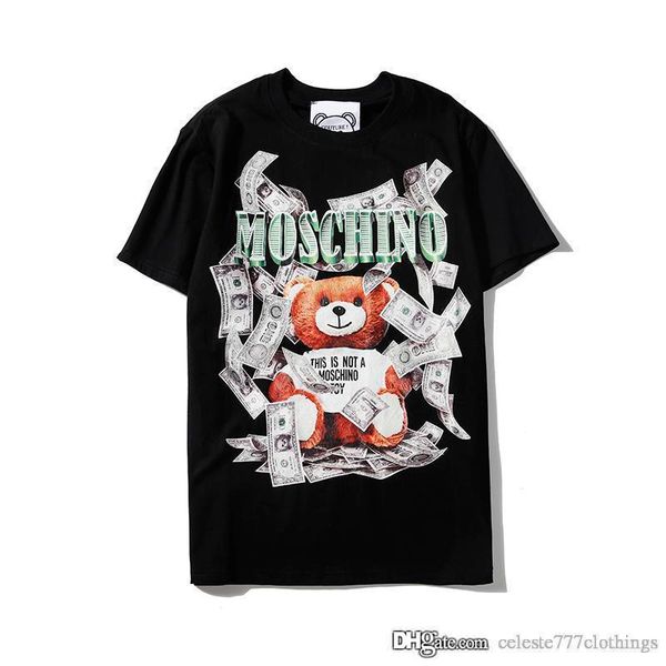 

осень новых людей тенниски способа банкнота медведь printting короткий рукав хлопок летние мужские дизайнер футболки хип-хоп мужчины ткань, White;black