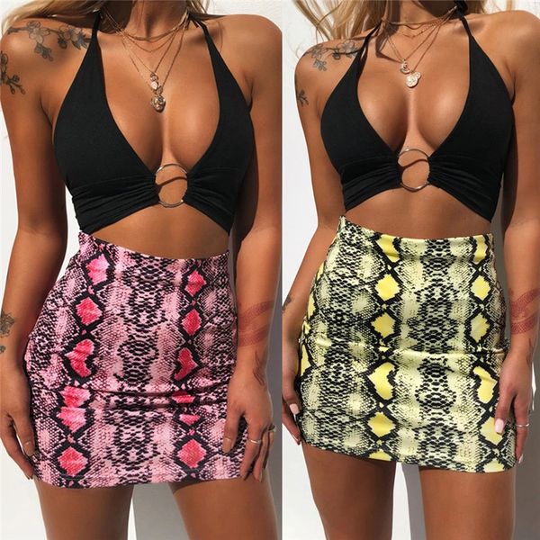 

skirts 2021 summer women mini skirt bodycon high waist snake print zipper hip slim short femme faldas mujer fashion@c, Black
