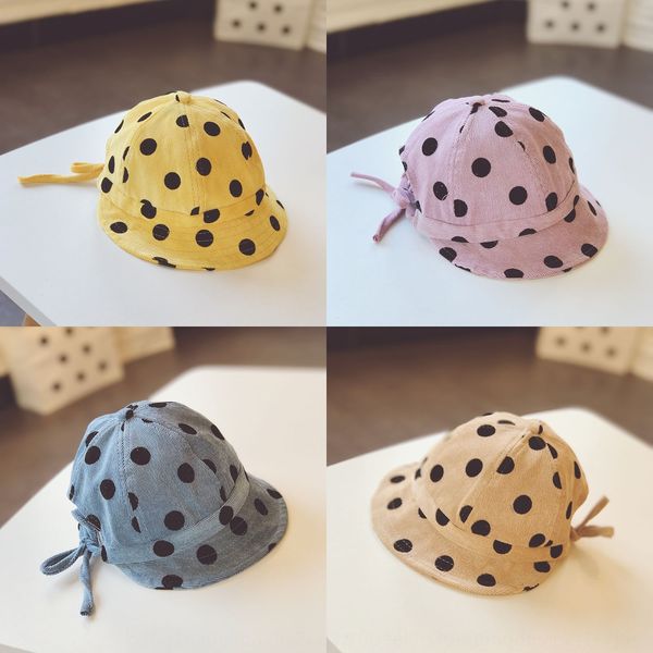 

2019 children's 1-3 years old baby girl cute fisherman boys' polka dot basin corduroy bucket bucket hat wick fisherman hat, Yellow