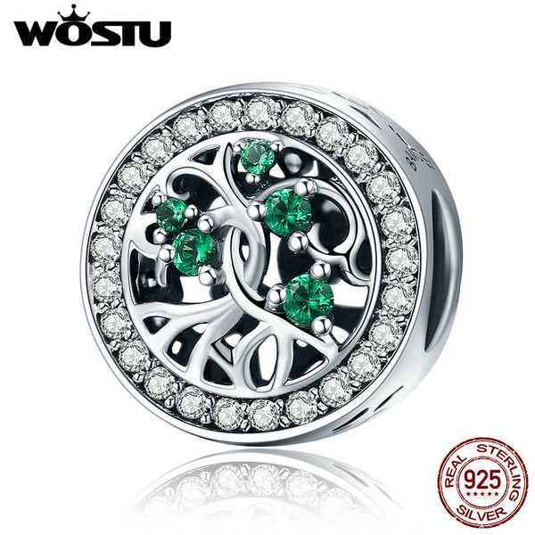 

wostu новый 100% real 925 sterling silver tree of life, зеленый cz бисер fit оригинал wst браслет подарка ювелирных изделий cqc179, Blue;slivery