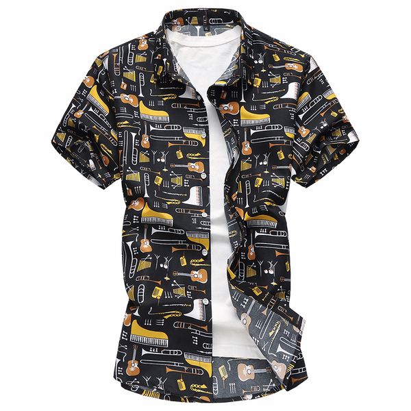 

new men's slim fit shirts male fashion personality printed short sleeve shirt men casual beach hawaiian shirt plus size -7xl, White;black