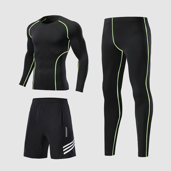 

mens sportswear 3pcs / set male workout compression sportswear for men gym fitness clothing running jogging workout sport suits, White;black