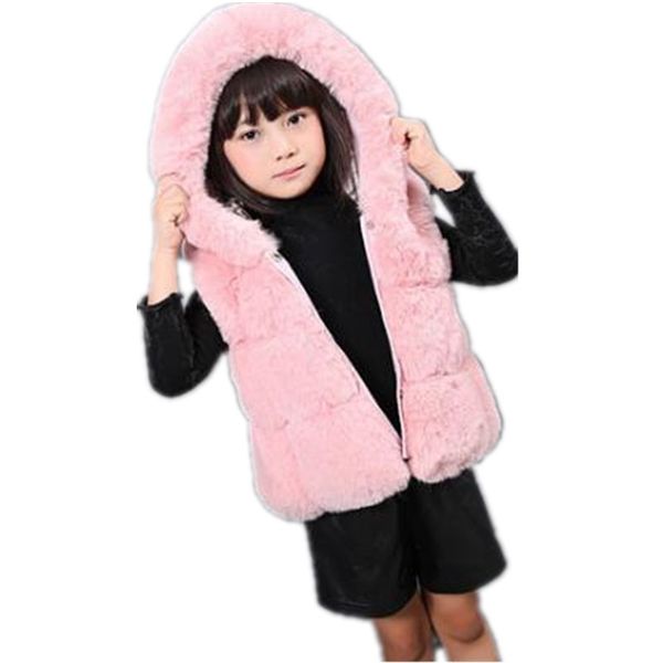 

luxury baby girl clothing 2019 autumn winter sleeveless vest faux fur coats warm thicker hooded cotton cute jackets n31, Blue;gray