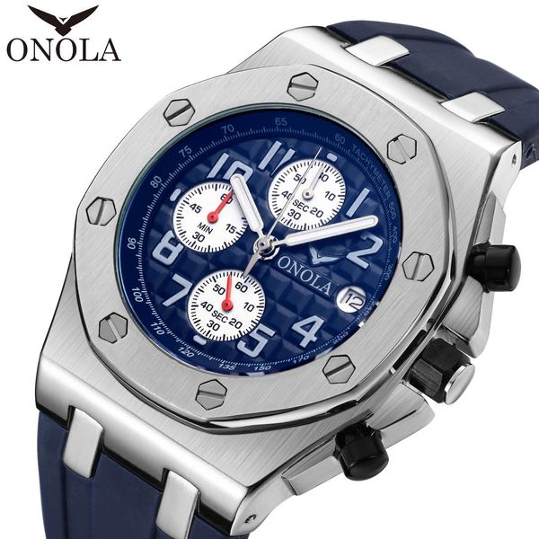 

japan movement sports men wristwatch business chronograph clock waterproof multifunctional dials work quartz watch, Slivery;brown