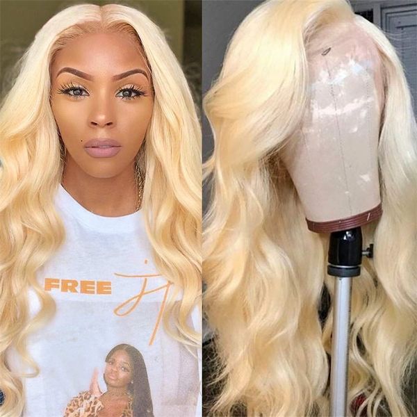 

gorgeous 613 blonde body wave full lace human hair wig 13x4 lace front wig transparent lace wig brazilian virgin hair pre plucked hairline, Black;brown