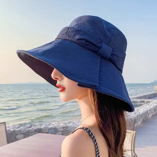 

большие карнизы женские солнцезащитные ведро ведро рыбак шляпа на открытом воздухе путешествие приморском солнце-доказательство ультрафиолет, Blue;gray