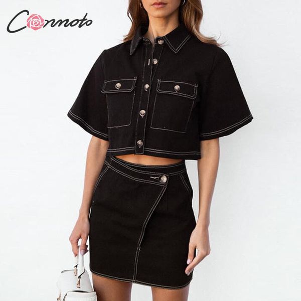 

conmoto autumn winter 2019 dresses sets women high fashion black jeans dress suits high waist ladies short dress sets, Black;gray