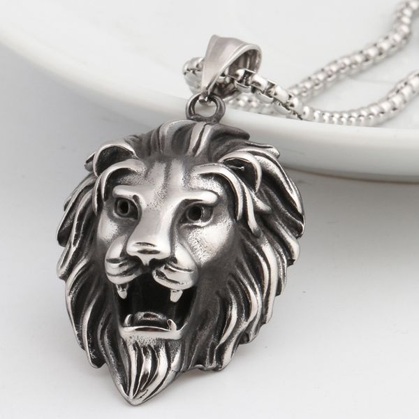 

2019 vintage necklace lion king pendant men fashion domineering titanium steel necklace yiwu small jewelry, Silver