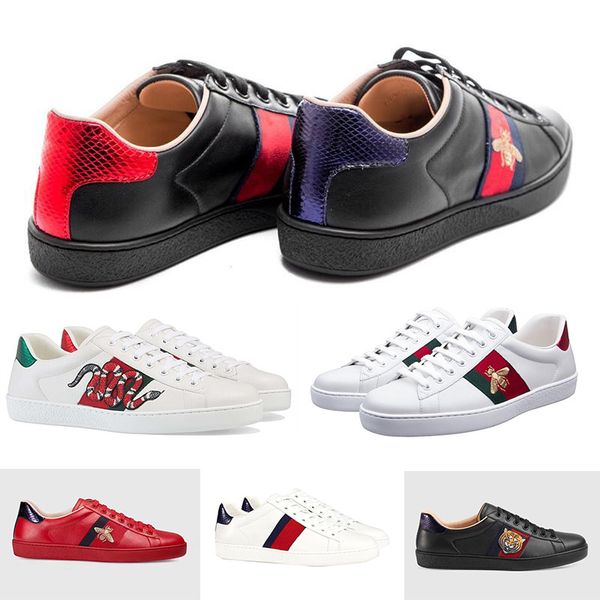 

with box} ace designer shoes 2019 vintage sneakers for men women triple white black red leather bee tiger snaker flats bottom casual shoes