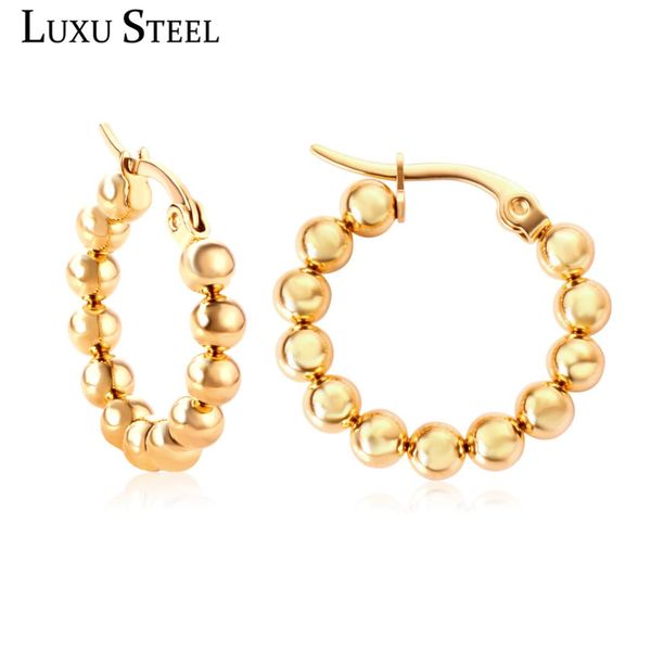 

luxusteel hyperbole beaded hoop earrings gold/silver color round circle ear earrings stainless steel female accessories, Golden;silver