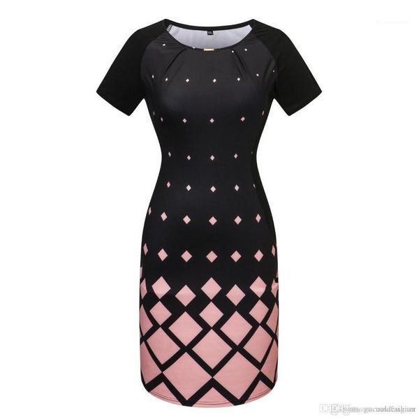 

ladies dresses casual panelled loose female apparel summer plaid printed women dress fashion designer crew neck, Black;gray