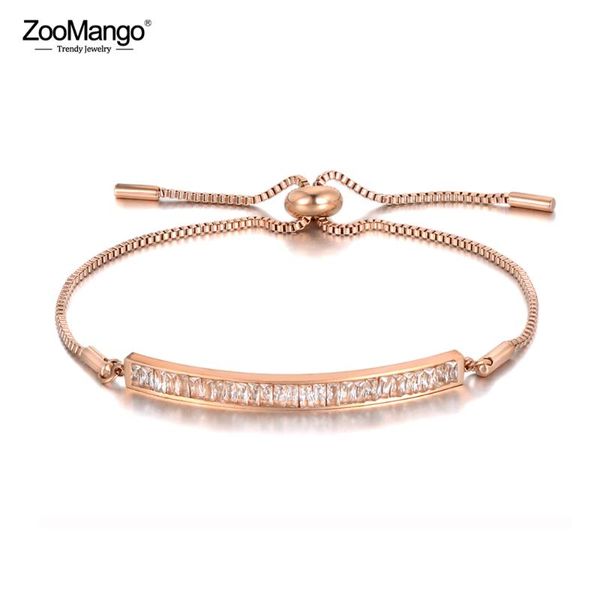 

zoomango sparkling cz crystal elbow bracelets jewelry for women girl trendy rose gold stainless steel box chain bracelet zb19099, Black