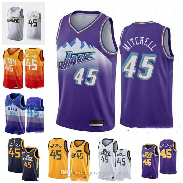 

men s utah jazz jersey 45 donovan mitchell 27 rudy gobert throwback basketball jerseys 331 bule orange, Black;red