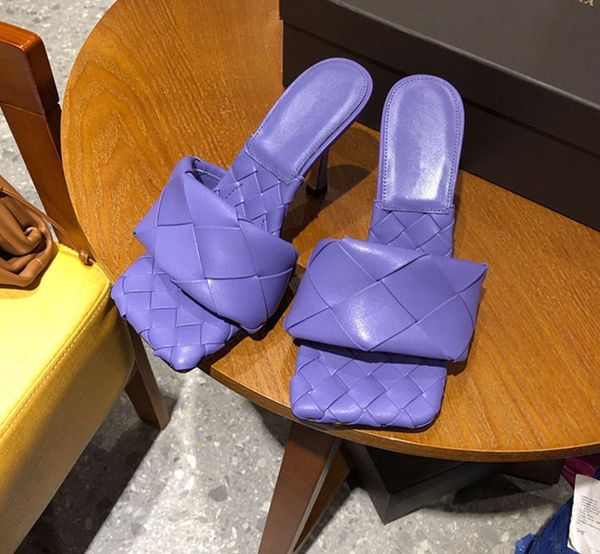 

luxury designer women shoes sandals designer flip flops pantoufle spring and summer matte leather high heel slippers 9cm flat knit sandals, Black