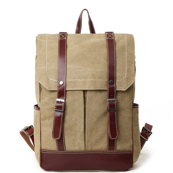 

dropship europe fashion canvas+ cow leather mens backpacks cowhide belt+vintage rivets rucksacks stylish male daypacks