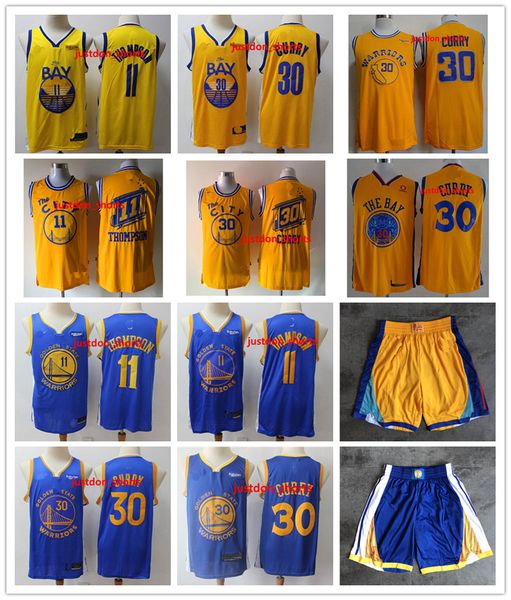 

mens golden state warriors throwback jersey klay 11 thompson stephen 30 curry basketball shorts basketball jerseys bluez black, Black;red