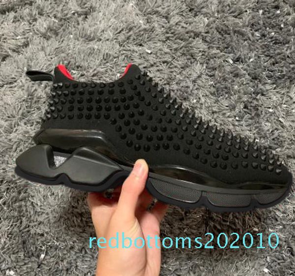 

fashion luxury red bottom men women casual spikes rivets rhinestone dress party walking shoes sneakers chaussures de sport 35-46 r10, Black