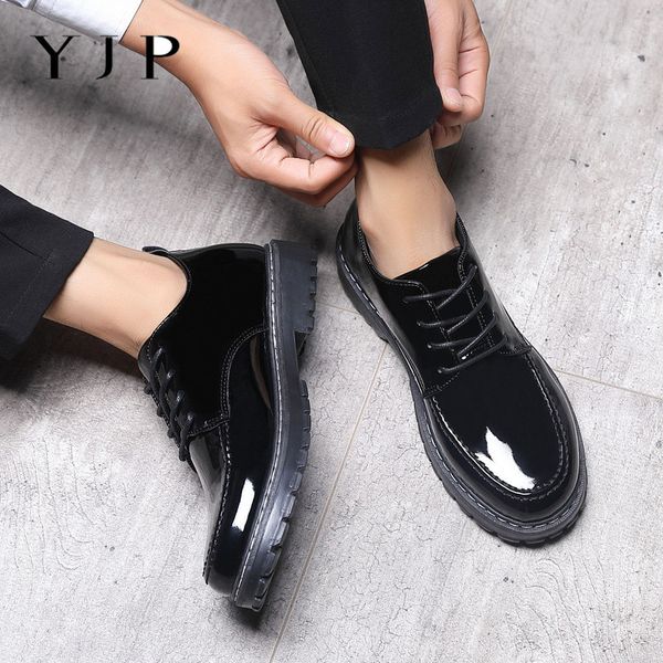 

yjp men wedding shoes leather shoes big size shadow patent leather luxury dress men office loafers man casual, Black