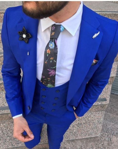 

one button royal blue formal wedding men suits notch lapel new three pieces business groom tuxedos (jacket+pants+vest+tie) w933, Black;gray