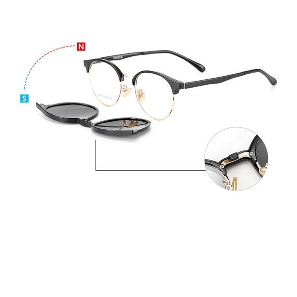 

semi-rimless women vintage glasses frames round non prescription eyewear clear lens with magnetic clip on polarized sun glasses, Silver