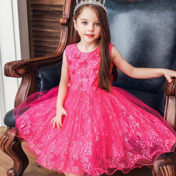 

2020 korean princess sleeveless lace children's dress, Red;yellow