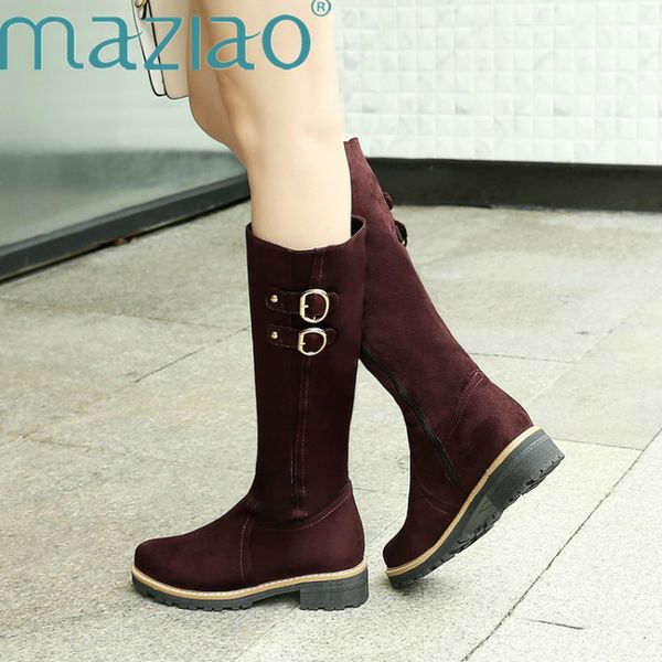 

fashion knee-high boots women winter boots female snow long zipper faux suede booties botas feminina shoes woman maziao, Black