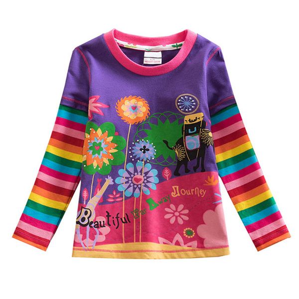 

dxton baby tees girl t-shirt flower print girls sweatshirt rainbow kids wear children blouse long sleeve t-shirt for child y200704, Blue