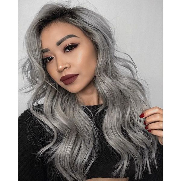 Black And Grey Lace Front Wig Ombre Human Hair Glueless Pre