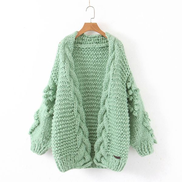 

girls avocado green toon purple knit cardigan sweater 2019 fashion new belt lantern sleeve twist thick line knit cardigan jac, White