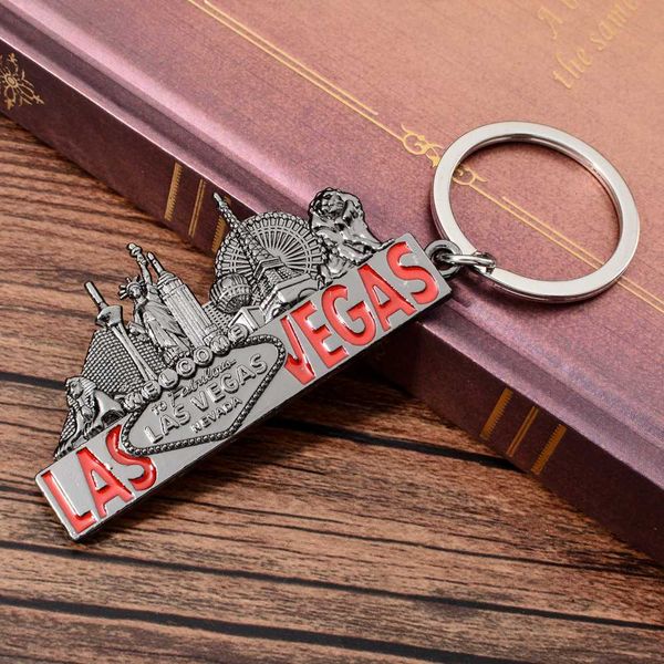 

vicney las vegas key chain black gun color plated keychain for men zinc alloy punk style keyring us travel souvenir for friend, Silver