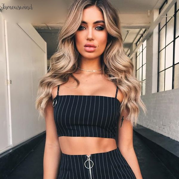 

повседневных полосатых бретели camis femme разрез шея дама crop top chic кольцо bodycon черного тощее streetwear лето, White