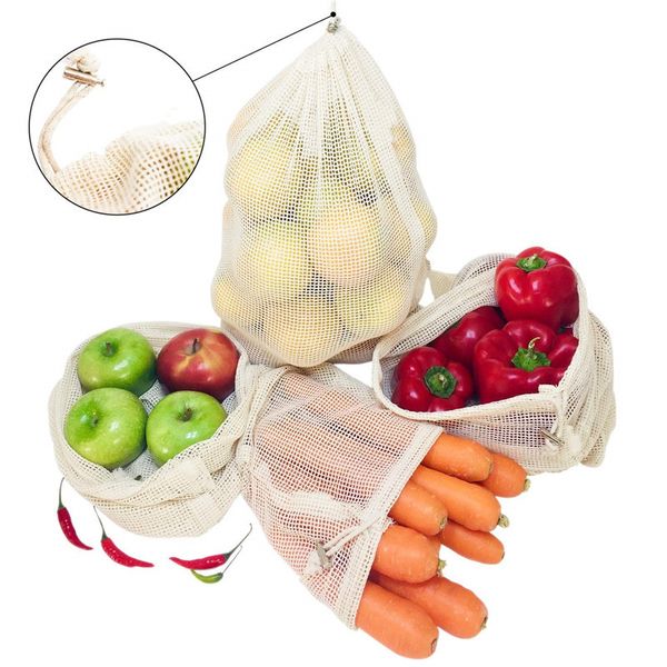 

многоразовые сумки для продуктов хлопчатобумажная сетка для продуктового магазина сумка для продуктов для хранения и хранения моющиеся шнурк