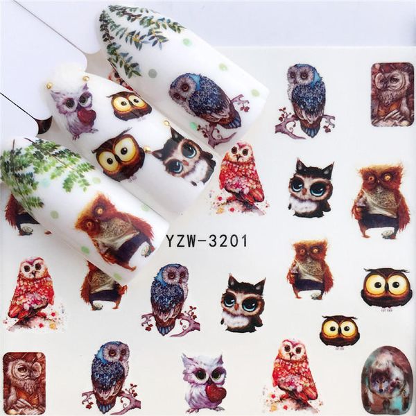 

1 pc nail sticker water decals owl flower cat butterfly cactus transfer nail art decoration, Black