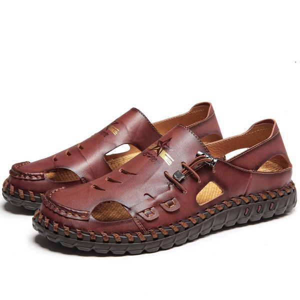 

new summer men leather casual shoes men sandals outdoor moccasins soft loafers non-slip fashion breathable plus size 38-44 %, Black