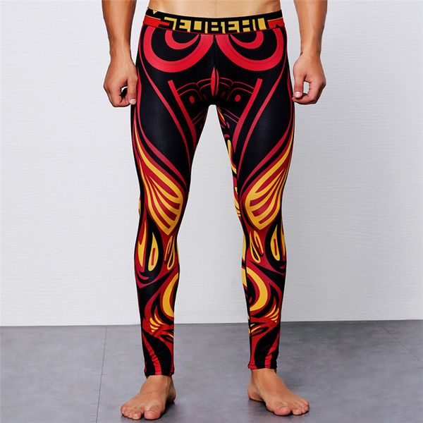

2019 men pants casual men's print cotton breathable sports leggings thermal long johns underwear pants, Black