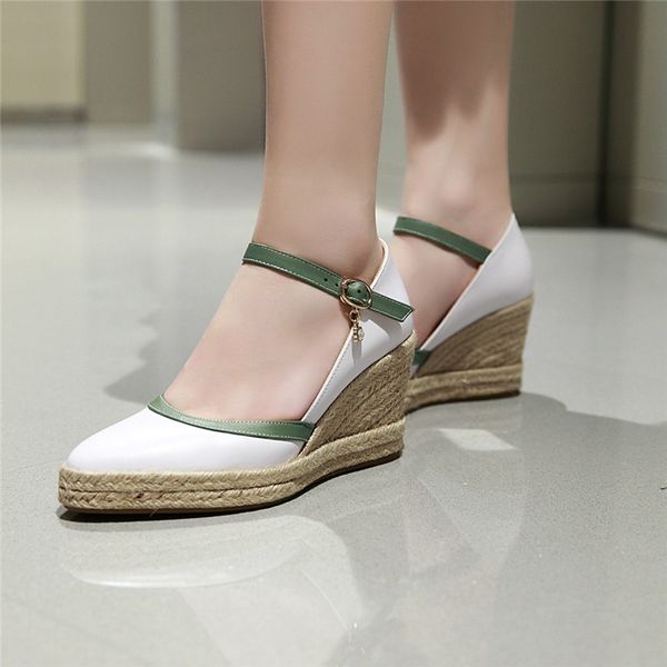 

ymechic summer 2019 fashion mary jane women shoes high heel wedges white black party office ladies shoes pumps women plus size