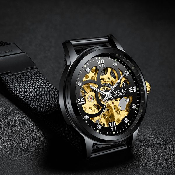

skeleton watch fngeen sport mechanical luxury mens es brand montre homme clock men automatic 220621, Slivery;brown