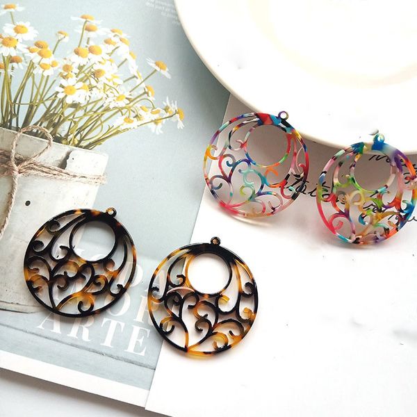 

6шт 38мм ацетата слябы ceometric charms уксусной кислота круглый цветок подвеска серьга для ювелирных изделий diy, Bronze;silver