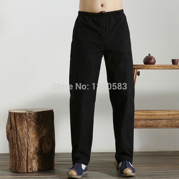 

black traditional chinese men cotton pant traditional martial arts tai chi trousers pants 6colors size s-4xl, Black;red