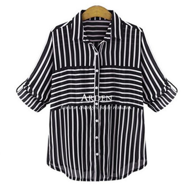 

womens designer navy striped short-sleeved shirt loose trendy base, White