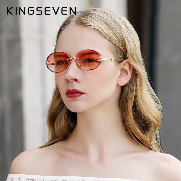 

kingseven brand design fashion round women rimless gradient sunglasses vintage alloy frame classic shades, White;black