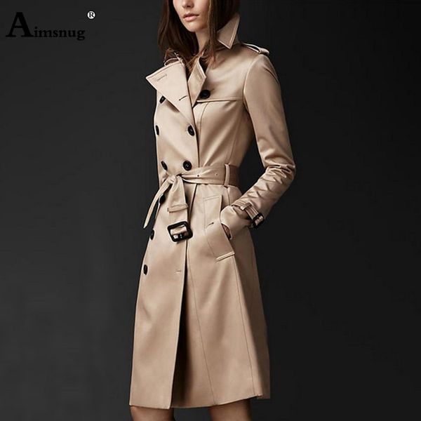 

aimsnug 2019 autumn and europe america women windbreaker long windbreaker fashion trend double-breasted slim long trench coat, Tan;black