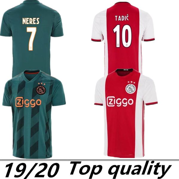 

ajax home red white soccer jerseys 19/20 ajax away soccer shirt 2020 #10 tadic #21 de jong #4 de ligt #25 dolberg #22 ziyec football uniform, Black;yellow